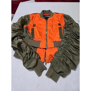 Fashion Nova Army Green and Orange Bomber Jacket – Women’s Small –
